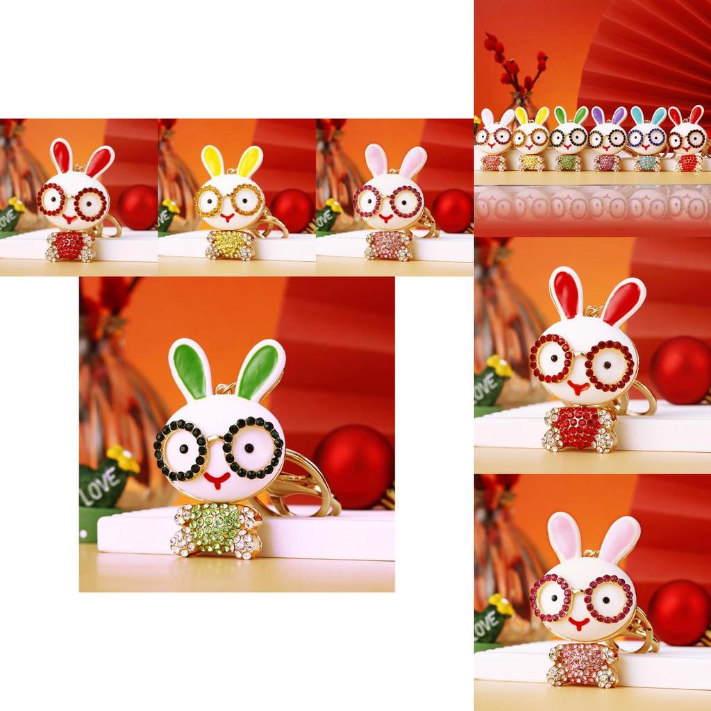 Creative Colorful Rabbit Keychain With Dazzling Rhinestones Stylish Keyring For Women