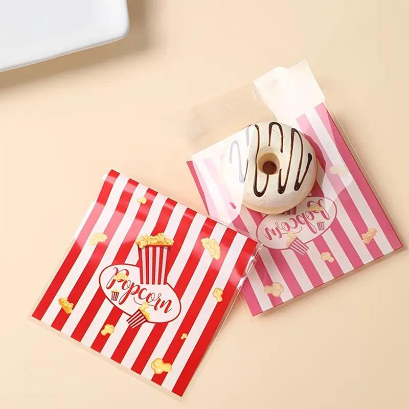 50/100 Pièces Sacs Cadeaux Design Popcorn 13*10Cm Rayure Rouge Blanche Sacs Auto-Scellants Biscuits Bonbons Sacs à Snacks Décoration de Fête