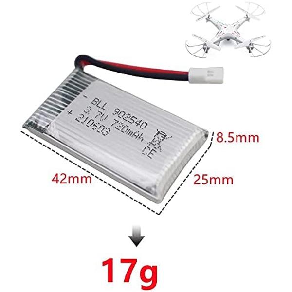 2Pcs LiPo Rechargeable Batteries 720mAh 3.7V – Compatible with Syma X5, Cheerson CX-30W, Skytech M68 – High Capacity – 45x25x10mm