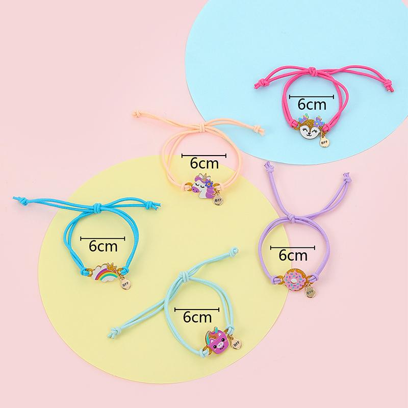 5Pcs/set Cartoon Bear Butterfly Rainbow Charm Adjustable Cord Rope Bracelet for Girl Hairband Use Friendship Gift