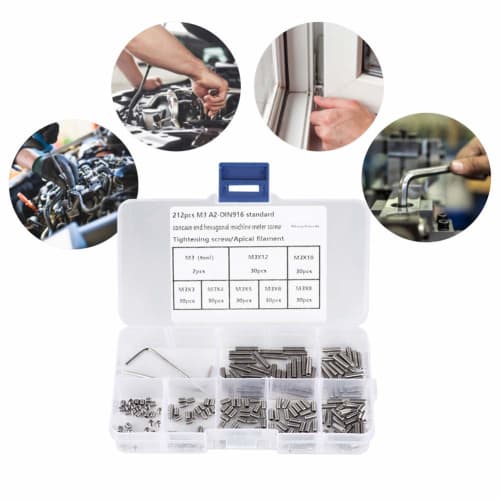 Hilitand Hex Socket Set Screws, Stainless Steel, M3 x 3/4/5/6/8/10/12mm, Pack of 212, A2-DIN916