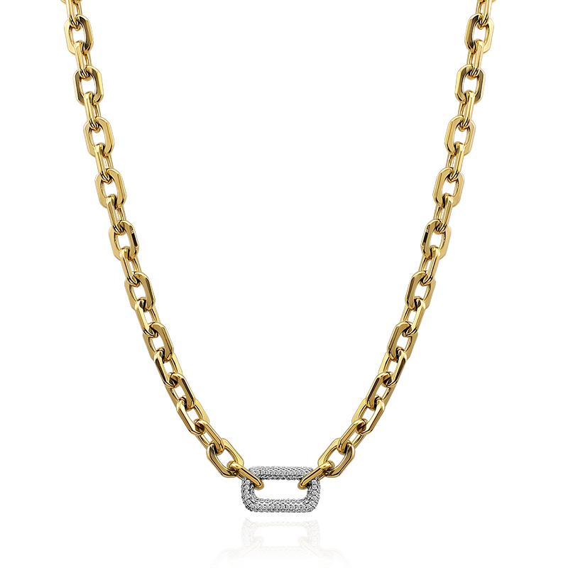 Delicate Small Square Stainless Steel Gold Color 6mm Link with Zircon Crystal Stone Link Necklace Choker for Women Femal