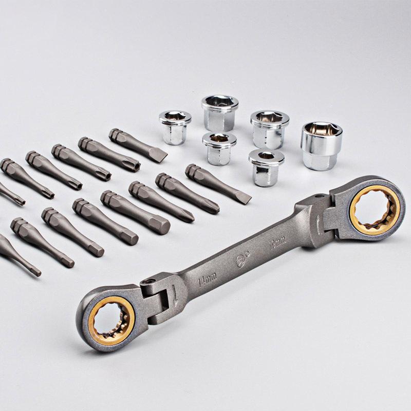 Adjustable Double End Spanner Universal Wrench Kit Repair Hand Tool Car Hardware Toolbox Ratchet Wrench Set 23 Pcs