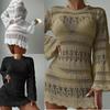 Women Crochet Beach Dress Bathing Suit Cover Up Female Long Sleeves Beach Cover Up Hollow Out Swimsuit Cover Up
