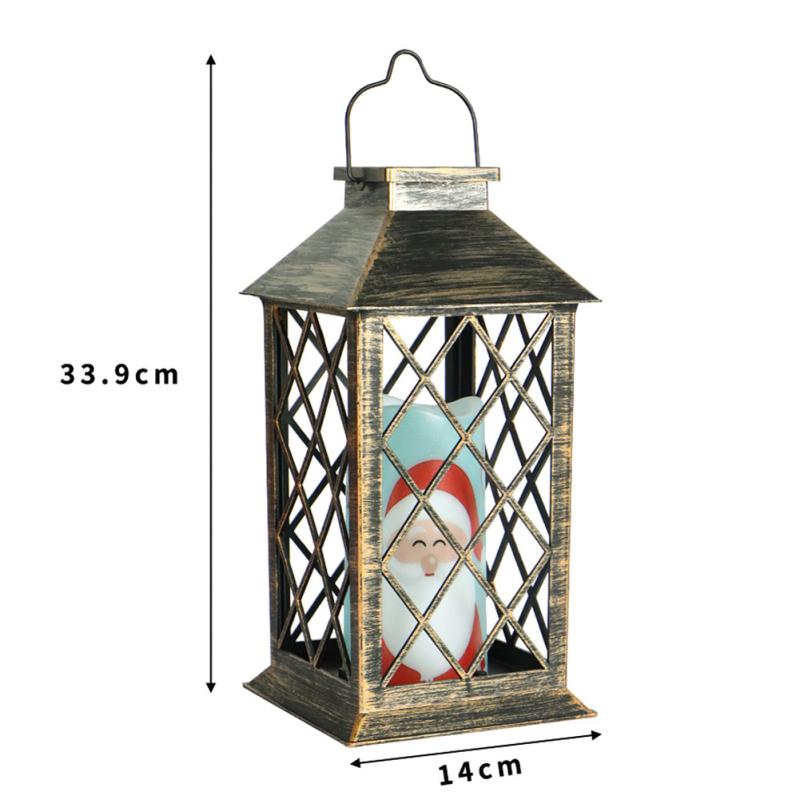 20led Electronic Candle Light Santa-claus Pattern Retro Hollow Iron Art Lantern Battery Powered