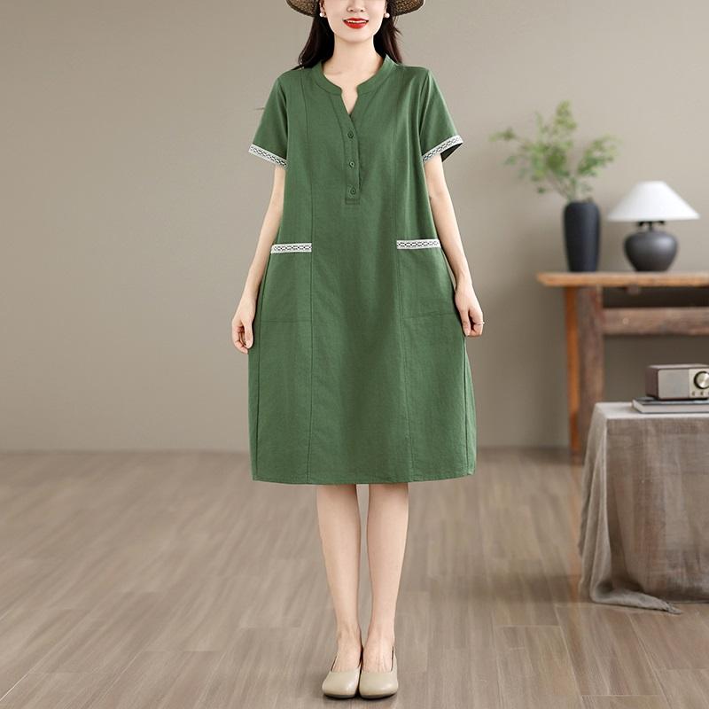 Short Sleeve Plus Size Cotton Linen Vintage New In Dresses for Women Casual Loose Long Summer Dress