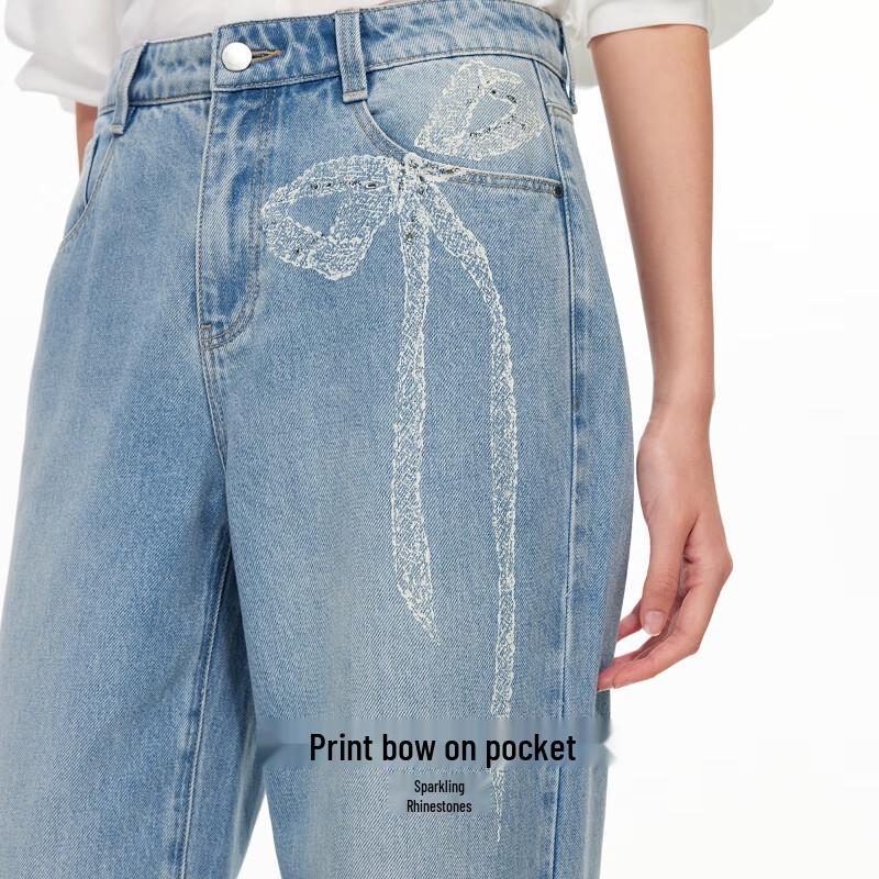 Veromoda Women's Rhinestone Pocket Straight-Leg Jeans