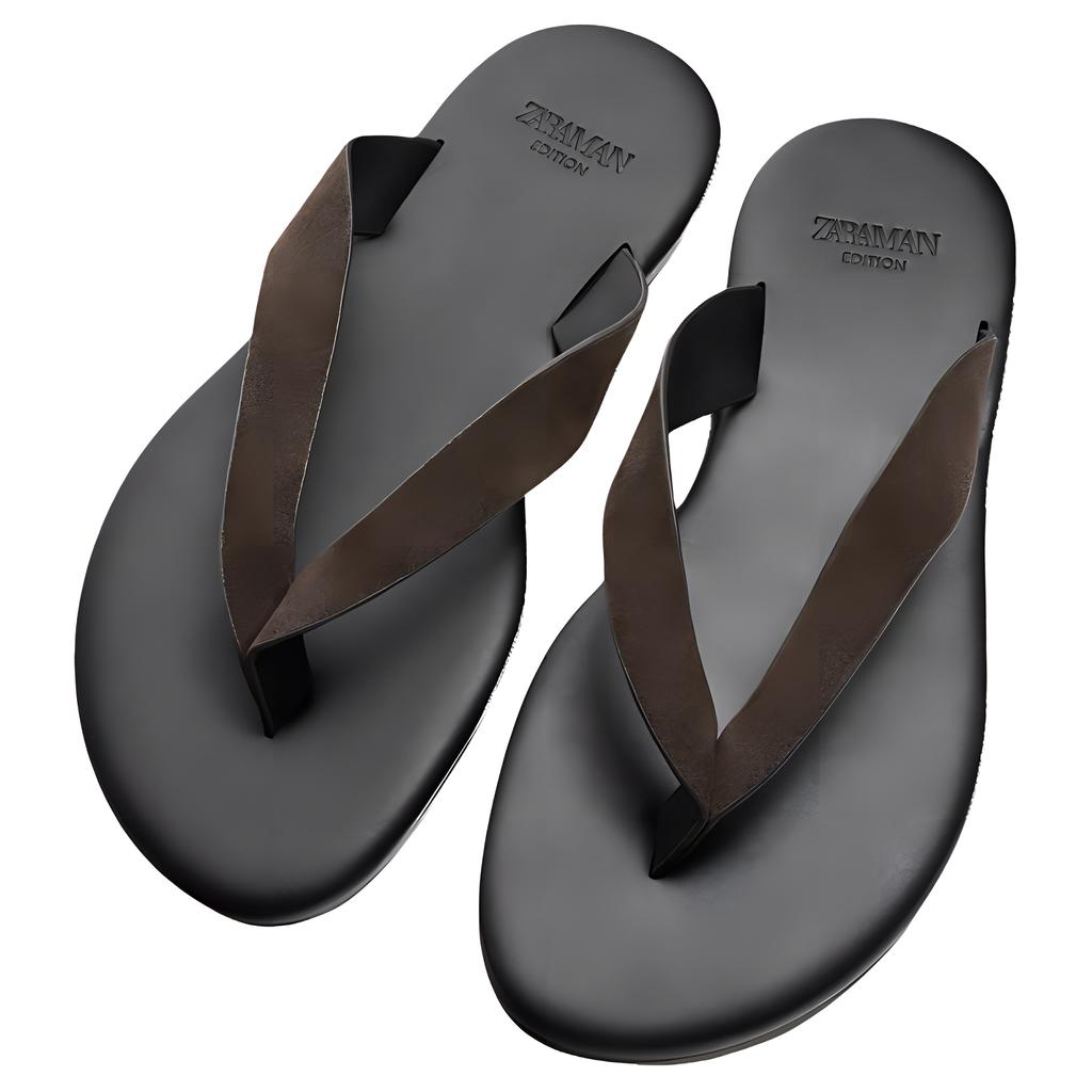 Zara Limited Edition Fashion Comfortable Leather Flip Flops Men Footwear Black Brown 12790520800