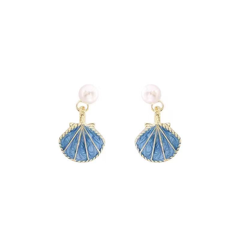 Blue Shell Stone Pearl Zircon Earrings for Women