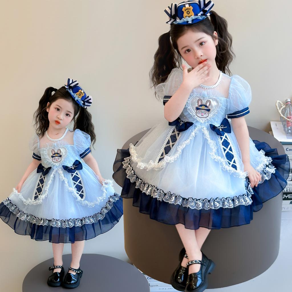 Girl cartoon rabbit police officer Lolita dress summer dress mesh princess dress fluffy dress birthday dress