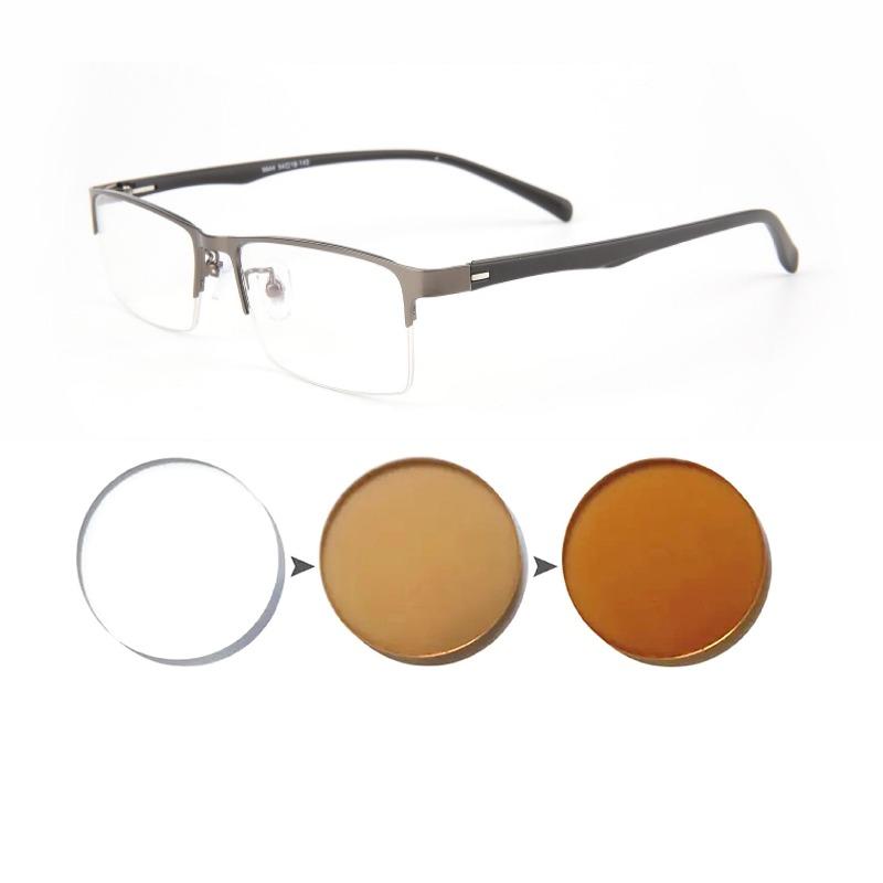 New Sun Photochromic Myopia Glasses Men Student Half Rim Frame Optical Eyewear -1 0 To -6 0 Prescription