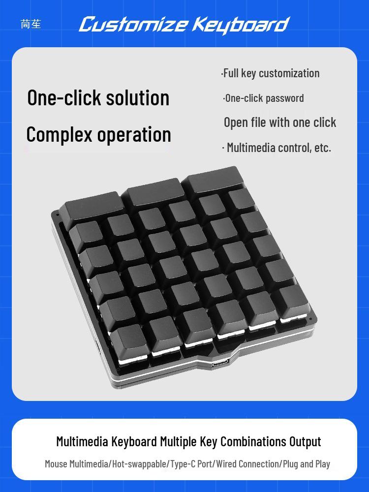 USB Programmable Mechanical Macro Keyboard - 33 Key, 6 Row, with One-Key Password and Custom Shortcuts