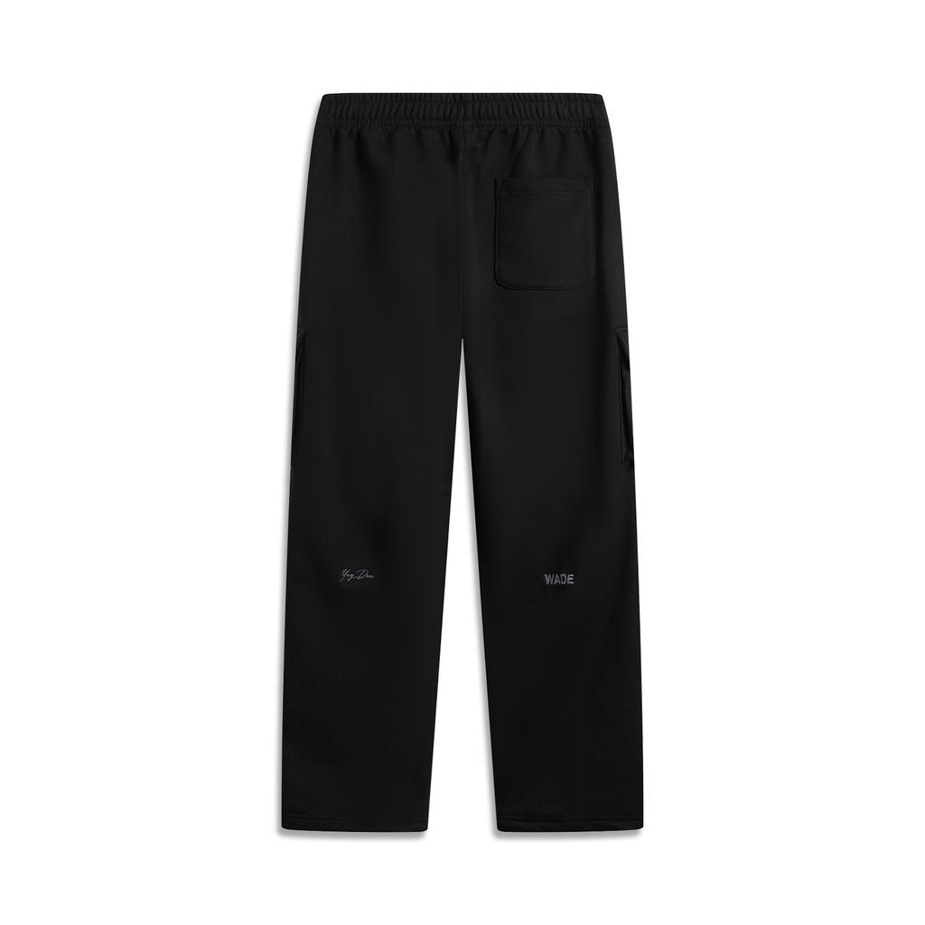 Li Ning X YNG DNA Samenwerking Wow Wade Serie Patroon Letter Fleece Warm Los Geborduurd Rechte Pijp Casual Broek Heren bottoms Zwart AKLUE21-1