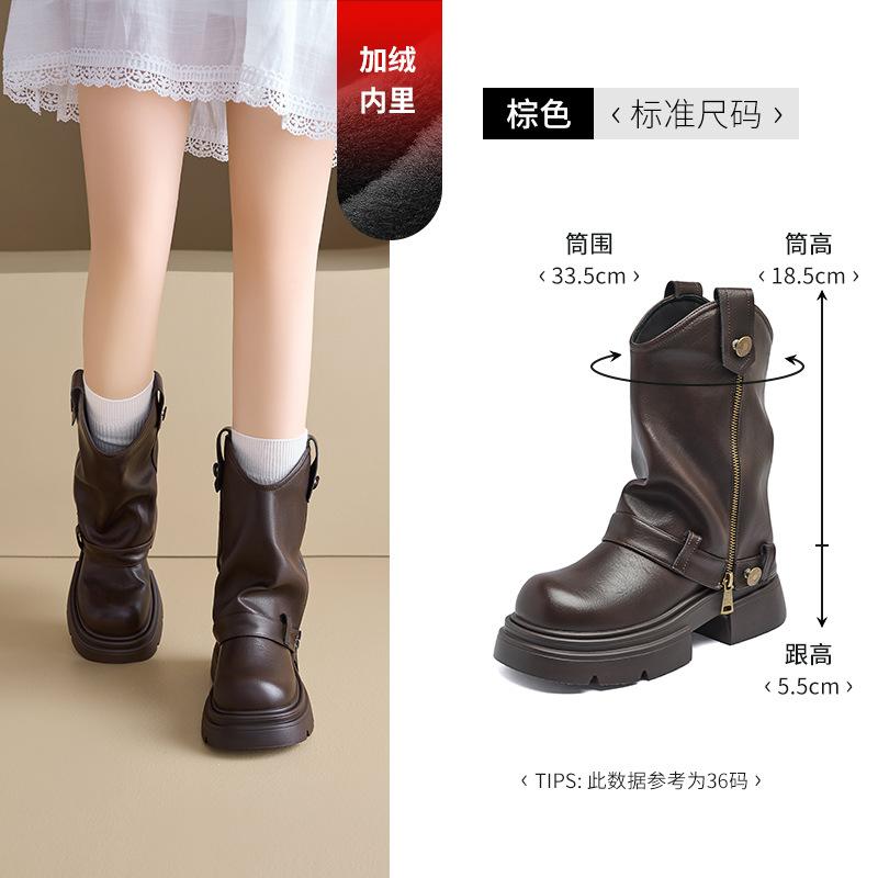 Augustine Martin Boots Women's 2025 New Autumn and Winter Fleece Merad Platform British Short Boots Pile Western Boots