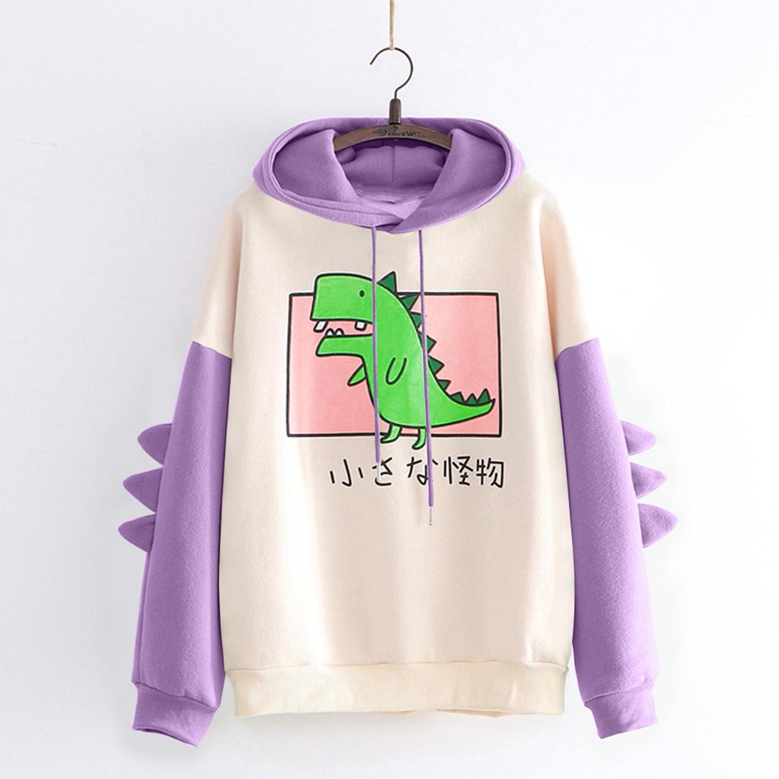 

Модные женские повседневные топы с длинным рукавом с принтом динозавров L фиолетовый