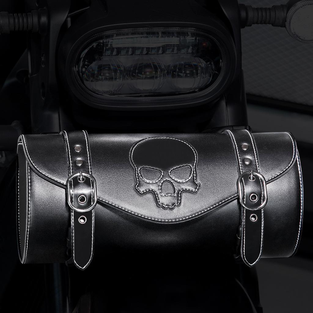 SHELKSBAG 2025 New Universal Motorcycle Saddlebags Bikers Punk Retro Pu Leather Front Fork Tool Daily Storage Hanging Bag