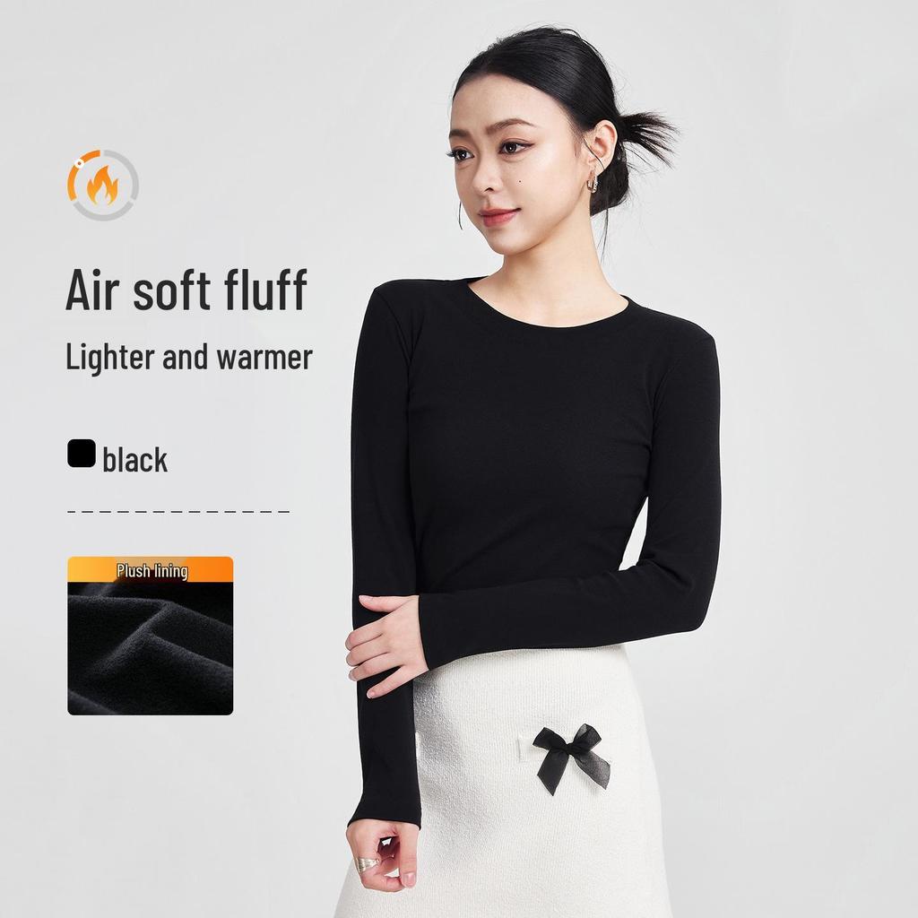 She Exhibition Women's Cotton Round Neck Long Sleeve T-shirt, 2025 Autumn/Winter Style Base Layer Top.