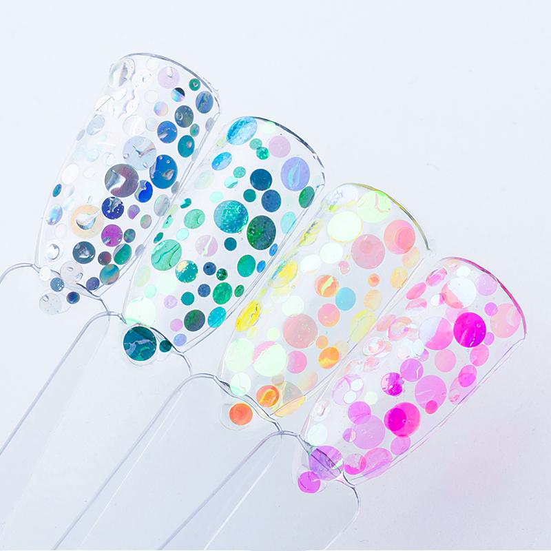 

Голографические круглые пайетки смешанного размера с блестками, ультратонкие круглые хлопья, советы по дизайну ногтей, маникюр