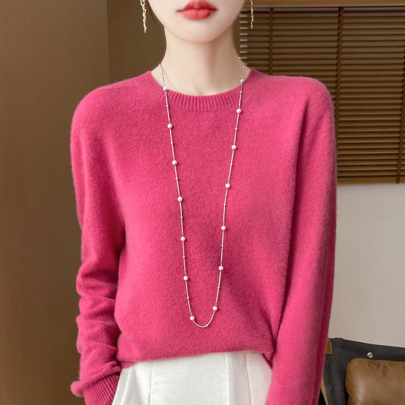 INDFS Women's Fashion Casual Fall Winter Solid Color Print Long Sleeve O-Neck Sweaters