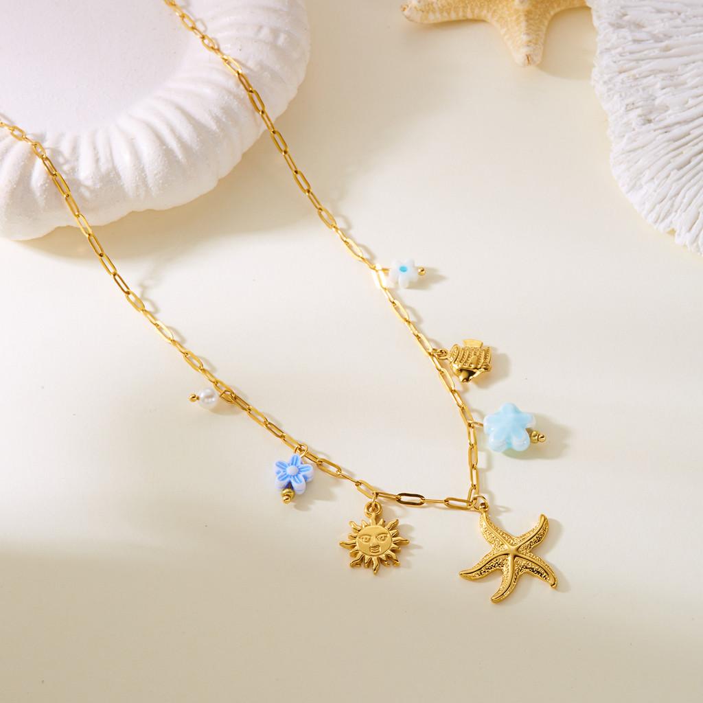 Summer Beach Vacation Jewelry Multilayer Stainless Steel Crab Shell Turtle Pendant Necklace For Women