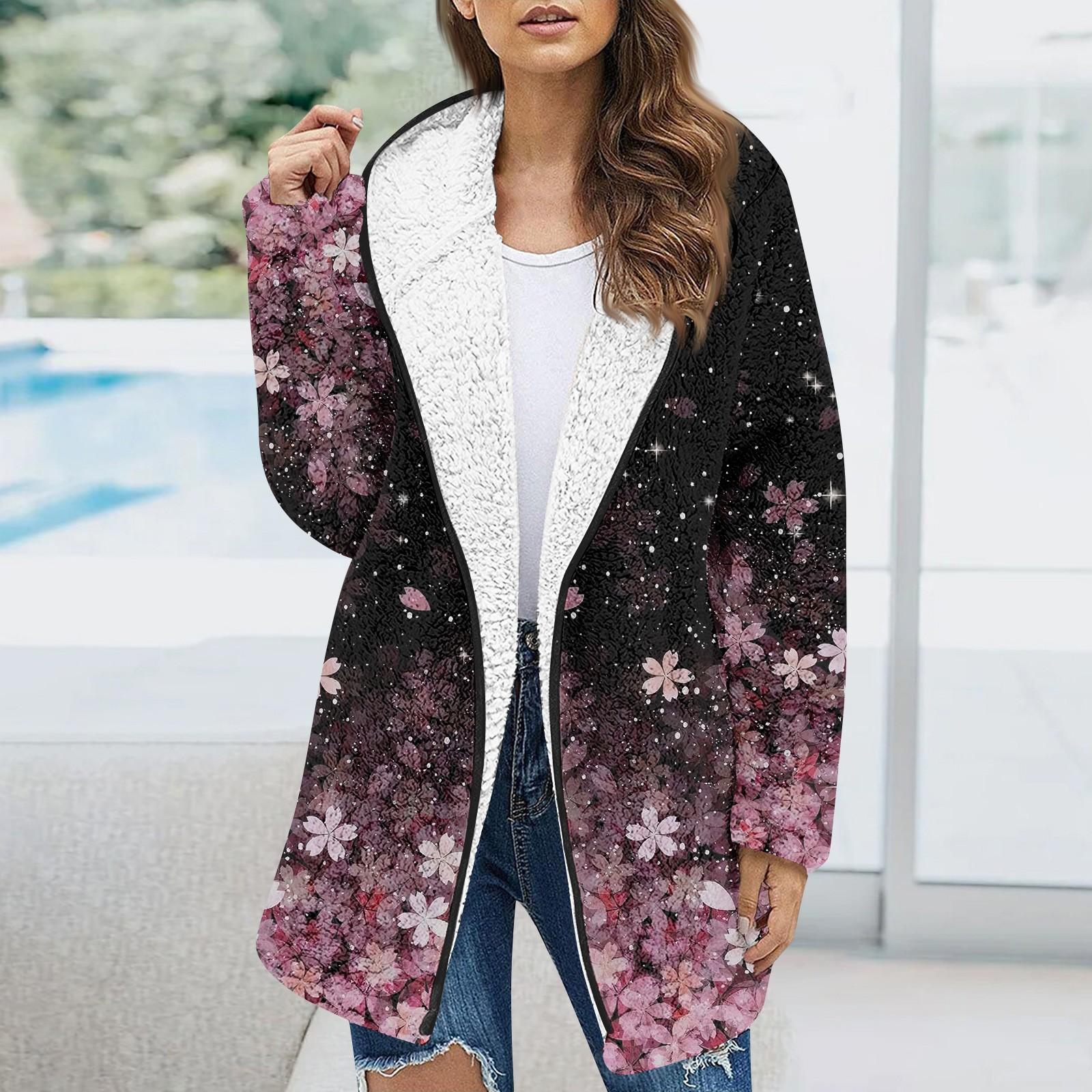 

Женская модная зимняя плюшевая куртка с цветочным принтом и длинными рукавами XXXL винный