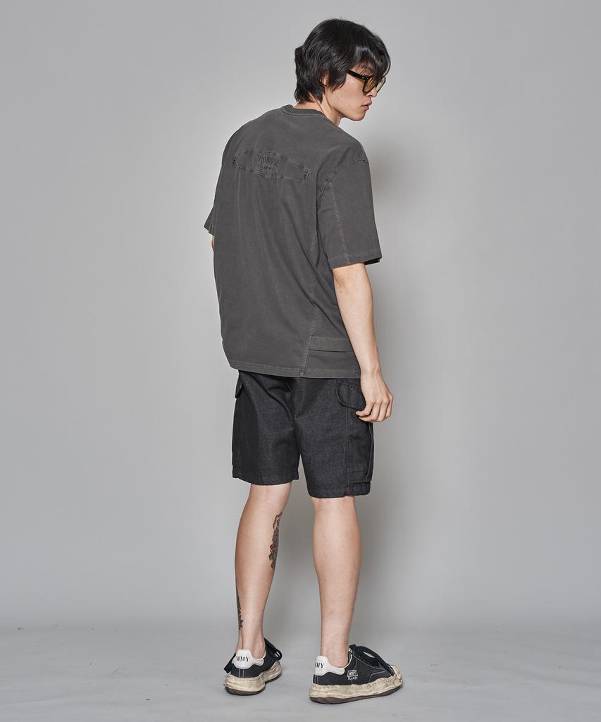 MANIAMASS Garment Dyed Cut-Out Detail Short Sleeve T-Shirt (Tomi B)