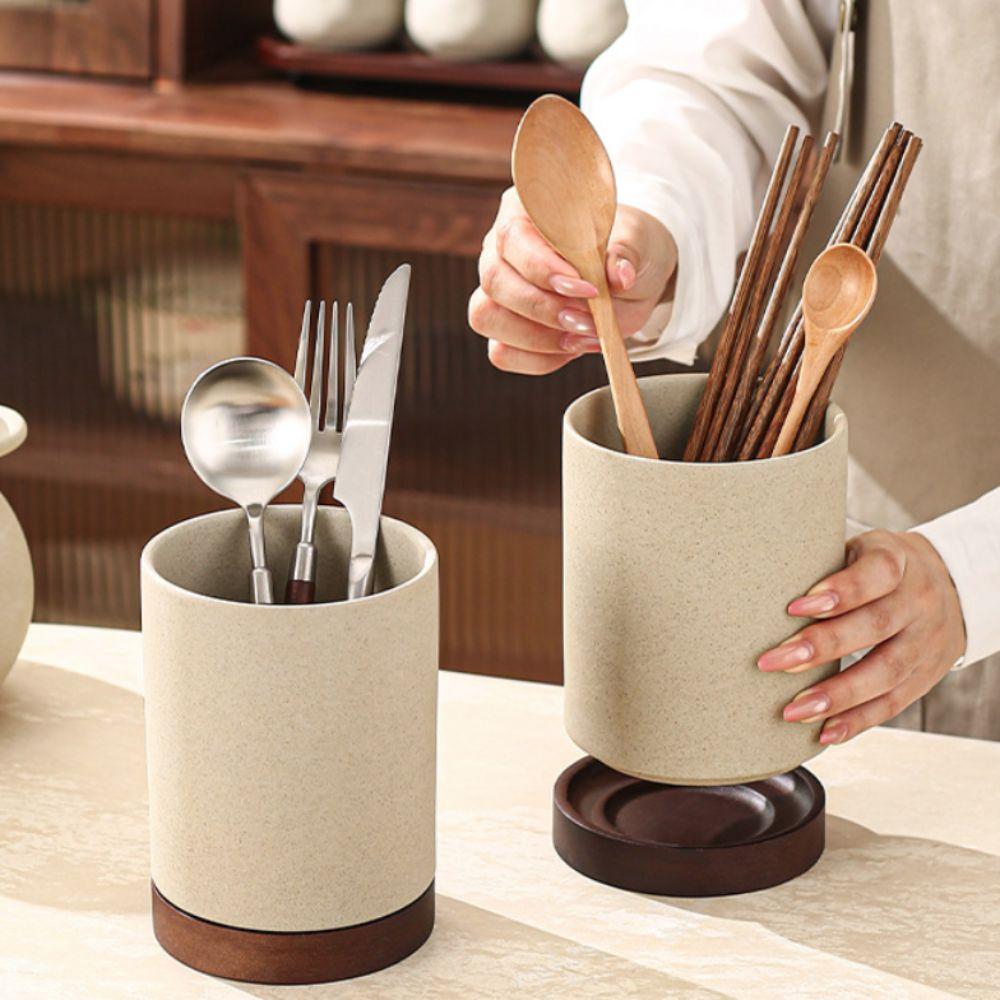 Ceramiczny stojak na sztućce z tacą ociekową Organizer na pałeczki Łyżka