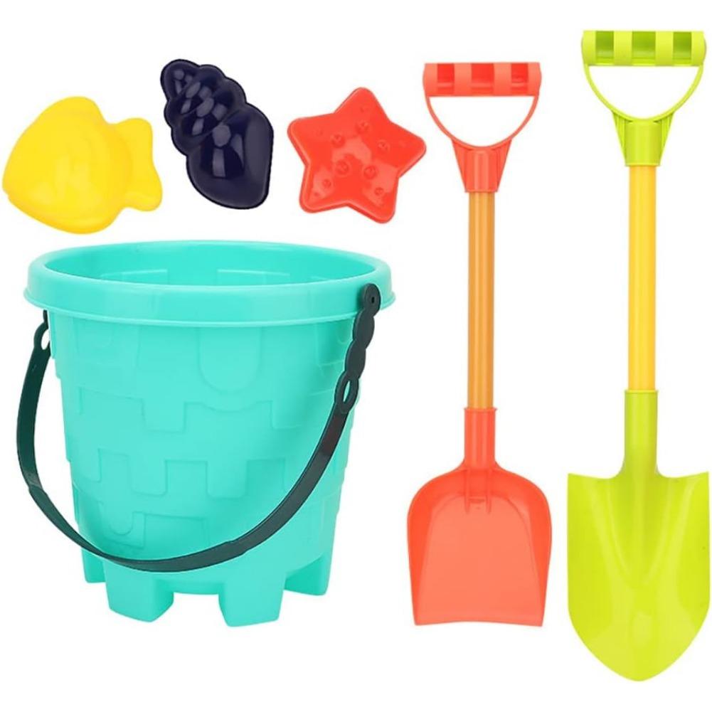 6 Piece Sand Toy Beach Toy Set with Sand Wheel, Truck, Sand Molds, Bucket, Shovel, Water Toy Set, Outdoor Toy for Boys Girls 3 4 5 6 7 Years