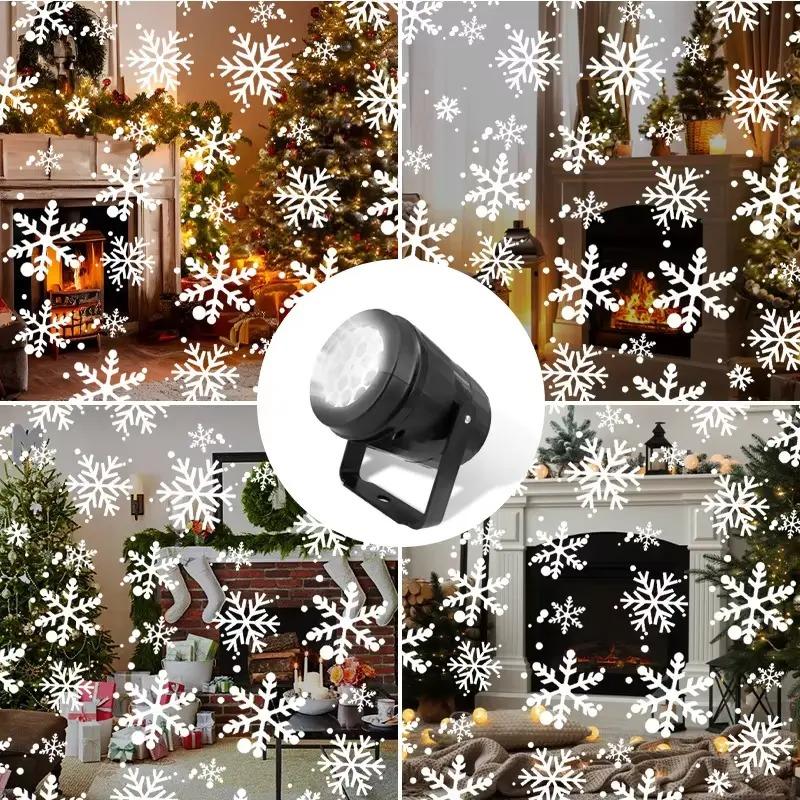 Christmas USB Powered Snowflake Projection Light Rotating Snowflake Lamp for Indoor Outdoor Holiday Decoration Home Party Decor
