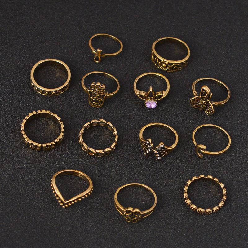 Set of Rings, Vintage Crown, Big Palm, Elephant 13-piece Set of Rings