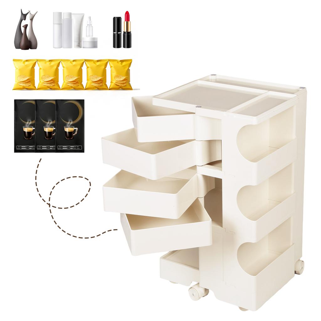 Modern Rotating Trolley with Wheels Movable Utility Trolley Cart Large Capacity Multipurpose Storage Caddy Home Storage Rack