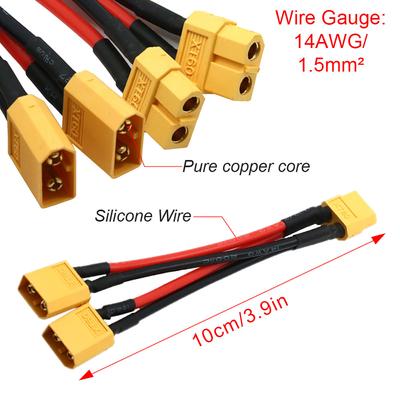 XT60 Male Female Cable Parallel Battery Connector 3-Way 14AWG Silicone Wire Dual Extension Cable Y Splitter for Battery Motor