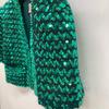 Gucci 653449 XKBTI Glitterx Sequin Silk Lining Collarless Buttonless Jacket M greenUsed