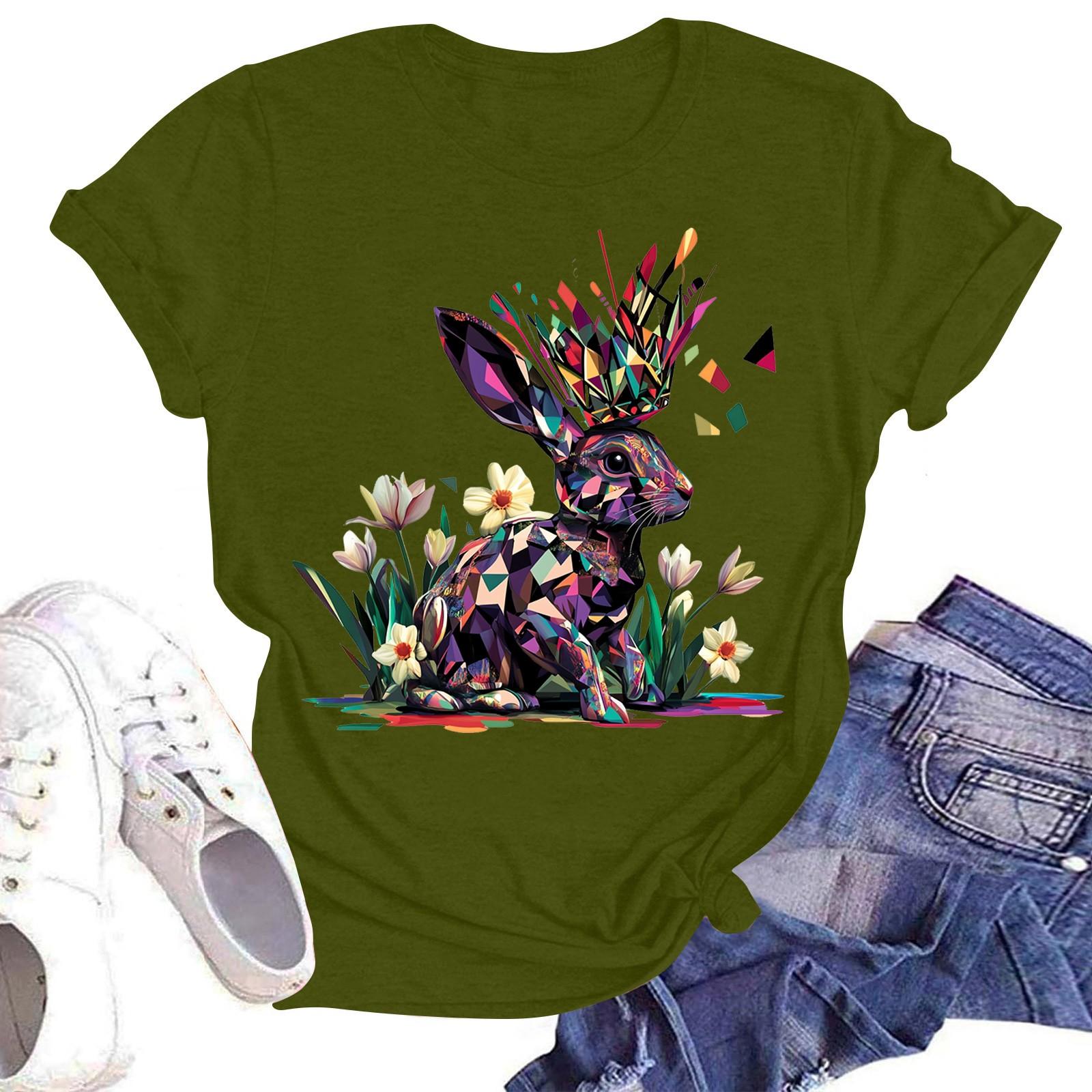 

Женская повседневная модная уличная футболка с коротким рукавом и принтом в виде Пасхи L армия зеленый