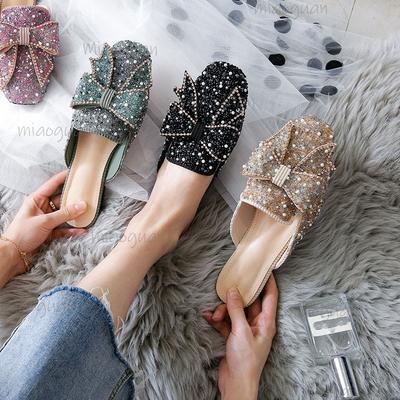 Size 34-43 Rhinestone Beaded Women's Mules Cover Toe Trendy Slides Slip-on Woman Shoes  De Mujer Spring Summer Footwear