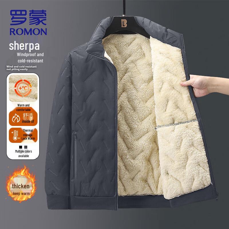 

ROMON Men s Lamb Fleece Lined Stand Collar Winter Jacket L
