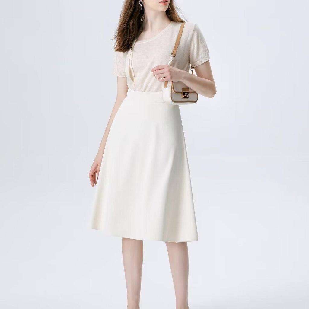 2024 Summer High Waist A-Line Midi Skirt: Ladylike, Slimming & Chic