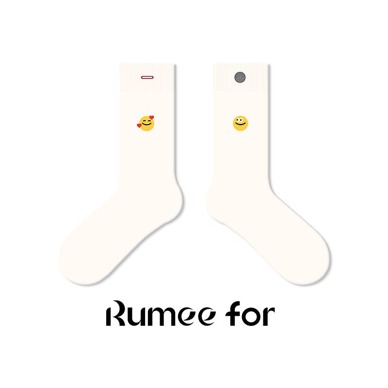 Trendy Spring/Summer Embroidered Button Design Mid-Calf Socks for Men & Women