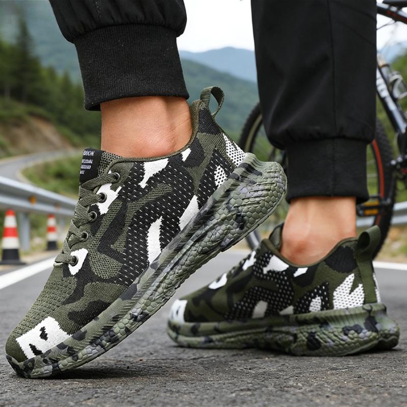 Men's Camouflage Mesh Sneakers Breathable Lightweight Comfortable Casual Sports Shoes Non-Slip Outdoor Walking Running Shoes Man
