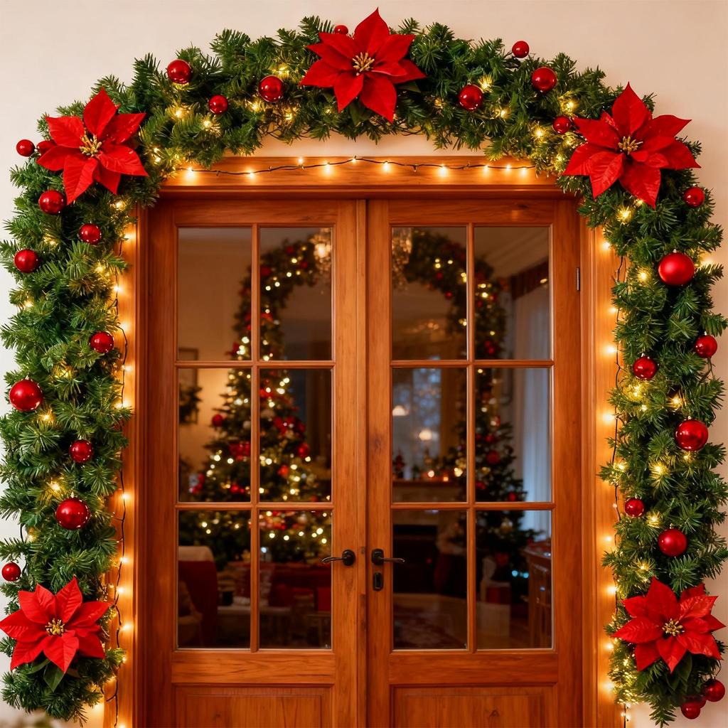 2.7m Christmas Wreath Artificial Rattan Strip Green Christmas Garland Adjustable Decoration for Indoor Outdoor Wall Railing