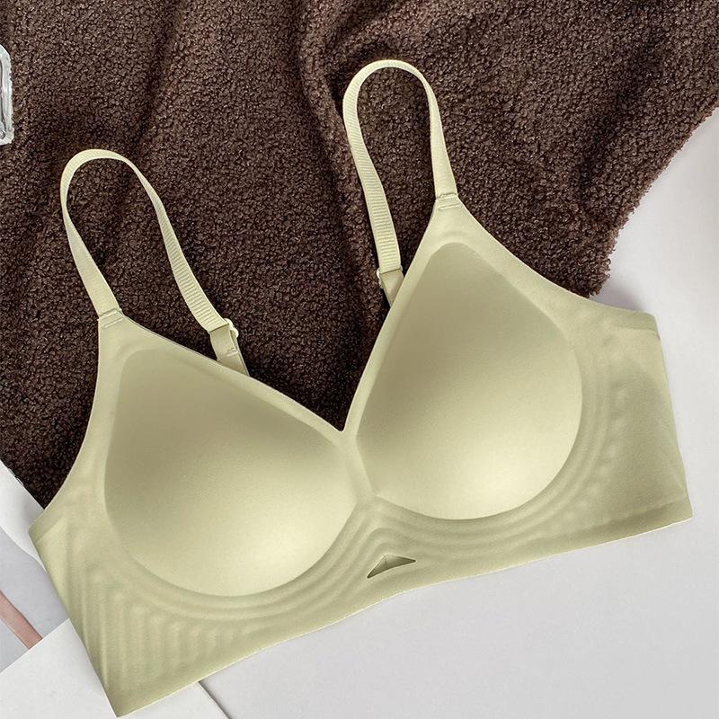 Bra seamless thin jelly gathering underwear women's no steel ring close breast upper support anti-sagging bra upgrade deep V