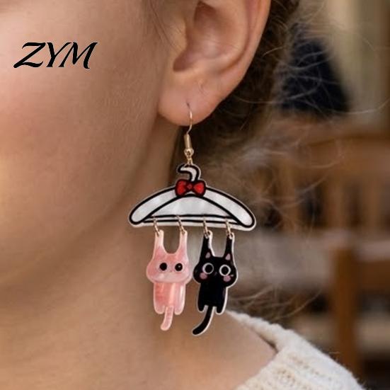 Sweet Girl Style Jewelry 1 Pair Cute Cat Dangle Drop Earrings for Women, 2D Acrylic Cartoon Kitten Casual Daily Wear Hang on Clothes Hanger Earrings,