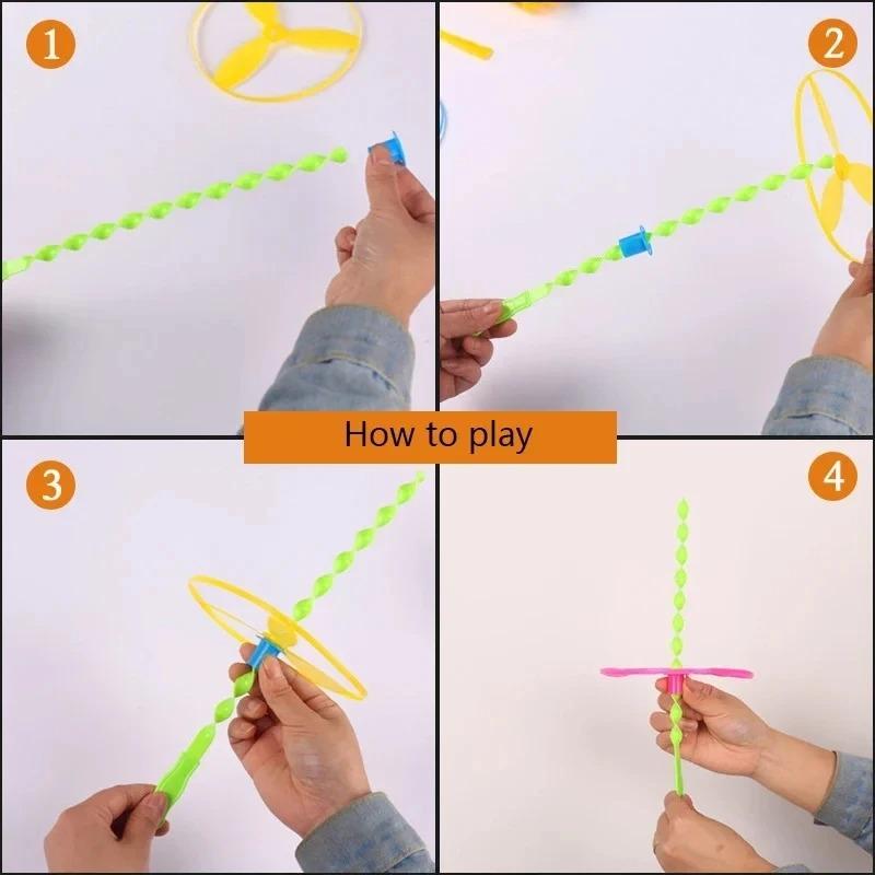 36Pcs Kids Outdoor Bamboo Dragonfly Hand Push Flying Toy Twisty Flying Saucers Assorted Colors Helicopters Plastic Sports Toy