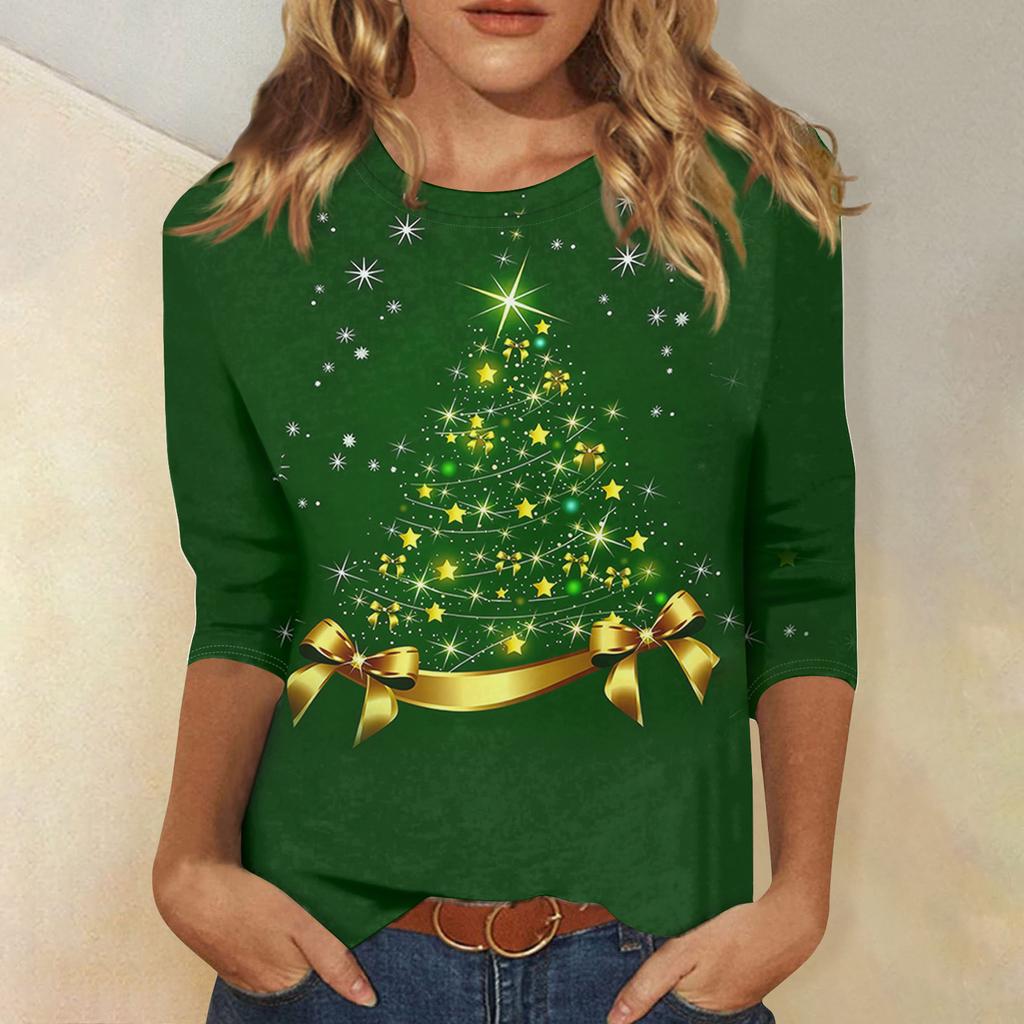 Dames Losse Comfortabele Casual Mode V-Hals Kerstprint Lange Mouw Hoodie