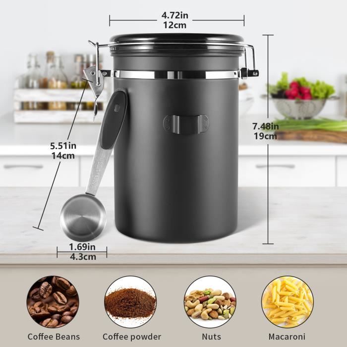 1.8 L Airtight Stainless Steel Coffee Pot - Bean Container, Black