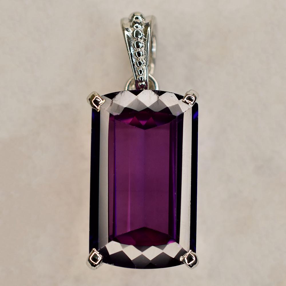 Pandantiv Safir Violet Baghetă Natural 32 Ct Argint Sterling 925 CERTIFICAT