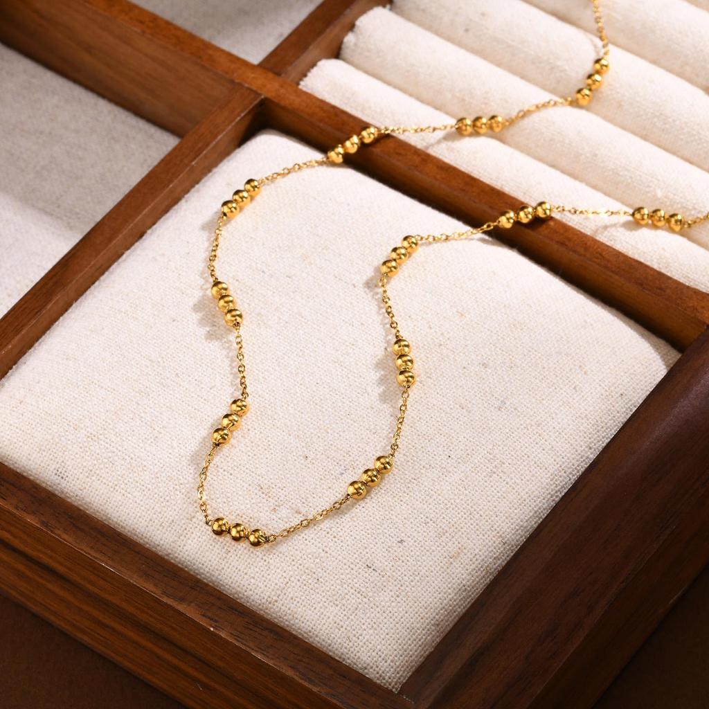 Necklace for Gold Stainless Simple Ball Casual Birthday Gift [Deelfel] Women, Beads, Chain, Steel, Design, Accessory,