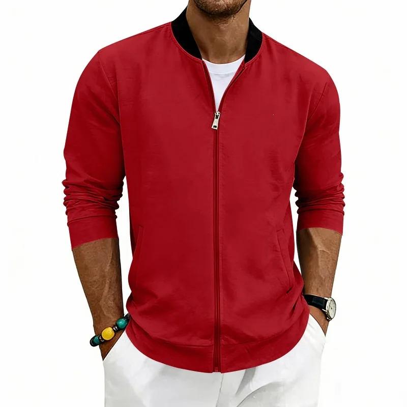 

Men s Solid Color Baseball Collar Jacket Casual Zipper Front Bomber Jacket Lightweight Streetwear Coat for Spring Fall 2XL красный