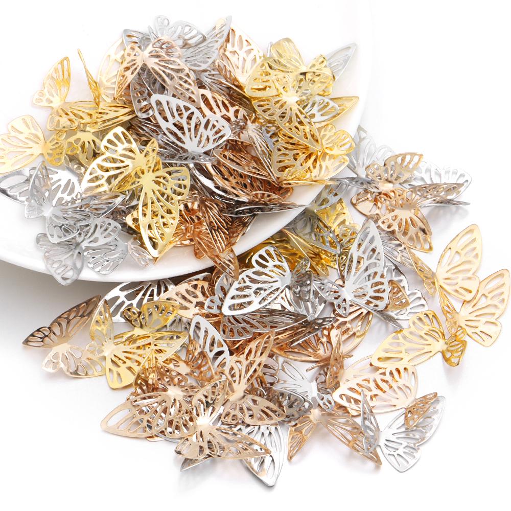 30-50pcs/Lot Iron Hollow Butterfly Accessories DIY Home Decoration Charm Beads for Jewelry Making Hair Accessory Production