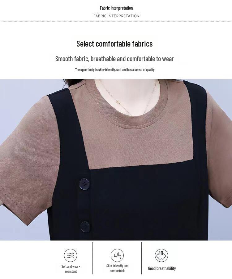 Plus Size Women's Two-Piece Splice Casual Loose Slim Summer Slit Dress